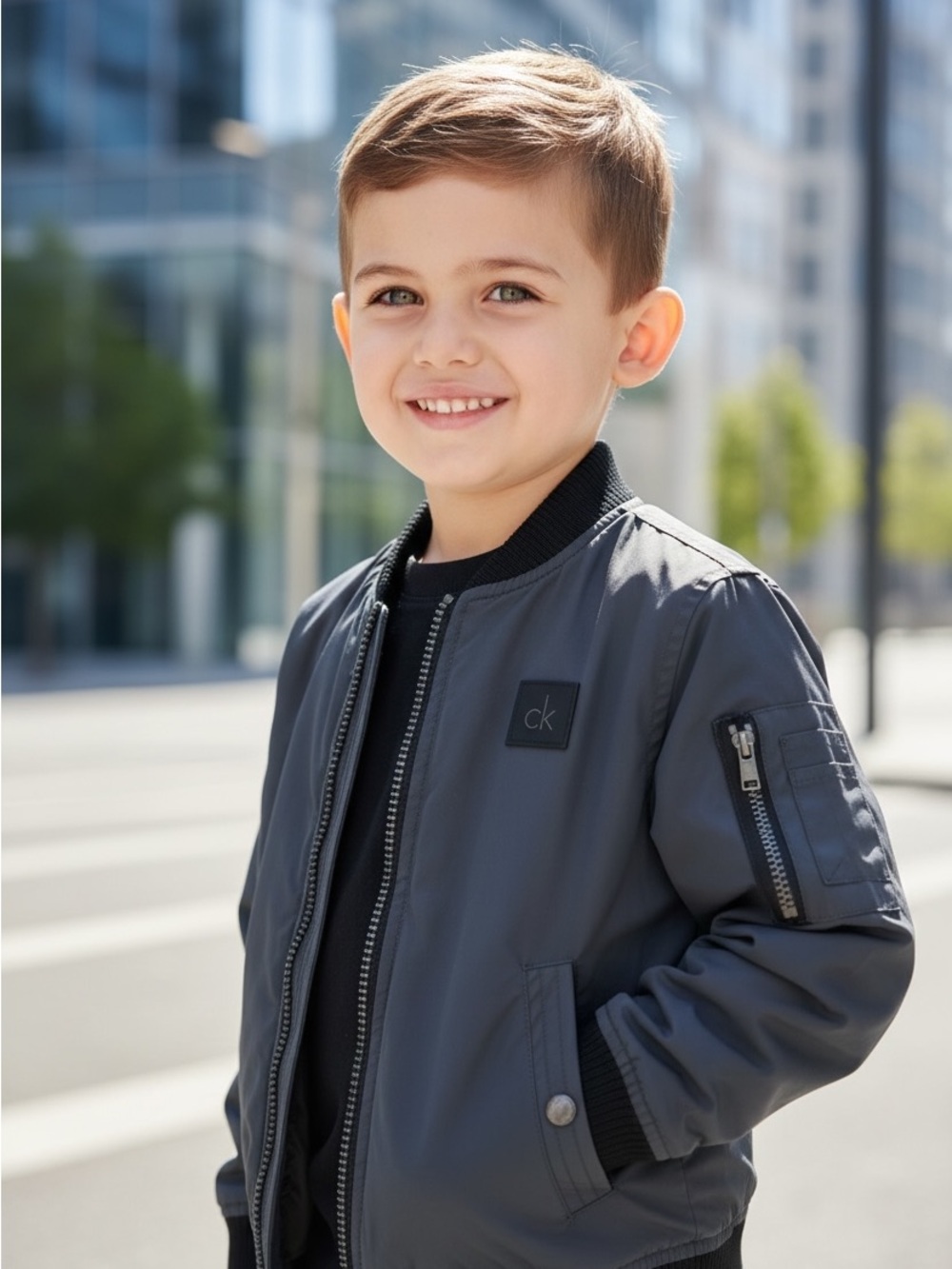 Calvin Klein Jeans Boys Charcoal Gray MA-1 Bomber Jacket Size 4T M(4)